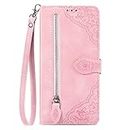NEXCURIO Zip Wallet Case Compatible with Apple iPhone 11 Phone Case Wallet with Credit Card Holder Strap Stand Women Leather Flip Case Floral Folding Cover Shockproof - Pink