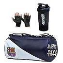 FCB Gym Bag Combo Sports Men's Combo of Leather Gym Bag, Spider Shake Bottle with Gloves Fitness Kit Accessories (Black)