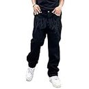 Sawmew Jeans Hip Hop Uomo Baggy Straight Leg Washed Baggy Denim Pants Teenage Boys Leg Jeans Pantaloni da Skateboard Streetwear (Color : Black, Size : 3XL)