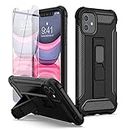 ORETECH for iPhone 11 Case, and [2 Pack Tempered Glass Screen Protector] [Built-in Kickstand] Military Grade Drop Tested Shockproof iPhone 11 Case Full Body Protective Silicone TPU Bumper Cover -Black