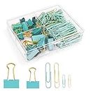 Paper Clips Set with Box Binder Clips Paper Clips Sets, 4 Styles 165 Pcs Gold Pack for Office, School and Home Supplies (Blue)
