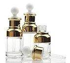 VASANA 3PCS 50ml Empty Clear Glass Essential Oil Dropper Bottles with White Mashroom Cap Golden Circle and Glass Droppers Using for Essential Oils Lab Chemicals Colognes Perfumes Other Liquids