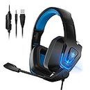 YOTMS Wired Gaming Headset, Wired PC Headset for Xbox One, PS5, PS4,Laptop, Switch, H2 Over-Ear Gaming Headphones with Noise Cancelling Mic & LED Light & Volume Control & Surround Sound (Navy Blue)