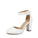 DREAM PAIRS Women's Ankle Strap High Heel Chunky Dress Court Shoes Angela White Pu Size 9 US / 7 UK
