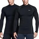 TSLA Men's Thermal Long Sleeve Compression Shirts, Mock Neck Winter Sports Running Base Layer Top YUT22-JPK_X-Large