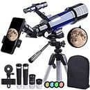 Telescope, Astronomy Telescope for Adults, 400mm AZ Mount 16X-200X Telescope, 70mm HD Refractor Astronomical Telescope with Adjustable Tripod, Backpack, Phone Adapter…