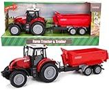 Toyland® 37cm Red Tractor & Trailer With Lights & Sound - Kids Farm Toys (Tractor & Red Trailer)
