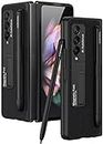 Kapa Leather Case with S Pen Holder for Samsung Galaxy Z Fold 3, Inbuilt Stand Hybrid Stand Protection Back Cover, Black