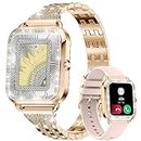 Smart Watches for Women (Answer/Make Call),1.57'' HD Full Touchscreen Diamond Women's Smartwatch for Android/iOS,IP68 Waterproof Fitness Tracker with Heart Rate/SpO2/Blood Pressure Gold
