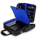 USA GEAR PS4 Travel Case - PS4 Case Compatible with Playstation 4 Slim, PS4 Pro and PS3 - PS4 Carrying Case with Customizable Interior for PS4 Games, Controller, Headset and Gaming Accessories (Blue)