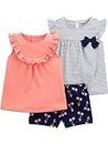 Simple Joys by Carter's Baby-Mädchen 3-Piece Playwear T-Shirt-Set, Marineblau Streifen/Pfirsich/Kirschen, 3 Jahre