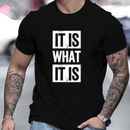 Men's 100% Cotton It Is What It Is Print T-shirt, Casual Short Sleeve Crew Neck Tee, Men's Clothing For Outdoor