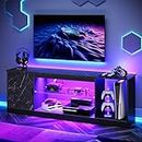 Bestier LED TV Stand for 55/60/65 Inch TV, Gaming Entertainment Center with Cabinet for PS5, Modern TV Cabinet with Adjustable Glass Shelves for Living Room, Bedroom 58 Inch,Black Marble