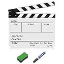 Flexzion Director Clapboard Film Movie Clapper Board Acrylic Plastic Dry Erase Stadio Camera TV Video Cut Action Scene Slate Board 10x12" with Black/White Sticks