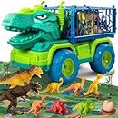 TEMI Dinosaur Truck Toys for Kids 3-5 Years, Tyrannosaurus Transport Car Carrier Truck with 8 Dino Figures, Activity Play Mat, Dinosaur Eggs, Capture Jurassic Dinosaur Play Set for Boys and Girls