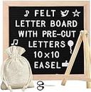 Felt Letter Board, 10x10in Changeable Letter Board with 340 Letters, Wood Frame Message Sign Board for Baby Announcements, Milestones, Office Decor, Password Sign, Farmhouse Gifts (Black)