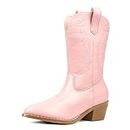 Eithy Cowgirl Chunky Heel Fashion Vintage Classic Boots Embroidered Western Boots for Kids/Big Kids-Matte Pink-13