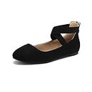 DREAM PAIRS Women's Sole_Stretchy Black Fashion Elastic Ankle Straps Flats Shoes Size 9 M US