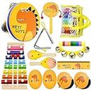 Toddlers Musical Instruments for Baby 1-3,Wooden Music Toys Set | Percussion Drum,Xylophone,Maracas Shakers,Tambourine | 14 PCS Dinosaur Instrumentos Musicales para Niños Kit for Kids Early Education