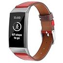 Juaupepo Genuine Leather Bands Compatible with Fitbit Charge 4,Adjustable Leather Sport Replacement Watch Band Straps Wristbands Bracelet for Charge 4/Charge 3/Charge 4 SE/Charge 3 SE (Large, Red)