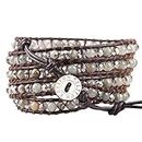 KELITCH Handmade Wrap Bracelet Created Labradorite Beaded Genuine Leather Bracelet Handmade Fashion (Labradorite)