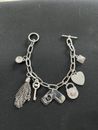 MK Michael Kors Charms Bracelet Bangle Womens Jewelry Accessory Silver Tone Key