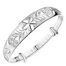 Women's Bracelet, Silver Bracelet Fashion Solid Wide Flower Blooming Carved Exquisite Cuff Bracelet Adjustable Opening for Men's Bracelet Women's Eternal Jewelry Christmas