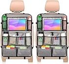 YooGoal Car Seat Organizer, 2 Pack Backseat Car Organizer for Kids, Car Back Seat Protector Car Travel Accessories with Pad Tablet Holder and 9 Storage Pockets, Grey