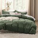 Bedsure Olive Green Duvet Cover Queen Size - Soft Prewashed Queen Duvet Cover Set, 3 Pieces, 1 Duvet Cover 90x90 Inches with Zipper Closure and 2 Pillow Shams, Comforter Not Included
