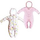 VParents Zoey Hooded Full Sleeve Cotton Baby Footies Sleepsuit Rompers for baby boys and baby Girls Pack of 2 (3-6 Months, Light Pink)