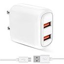 Dual Port Charger for Microsoft Lumia 650 Dual SIM Charger Original Adapter Like Wall Charger | Android Mobile Fast USB Charger with 1 Meter Micro USB Charging Data Cable (3.4 Amp, ORM2, White)