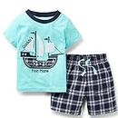 Bumeex Toddler Boy Cotton Blue Sailboat Short Sleeve Tee and Shorts Clothes Outfit Set 5t