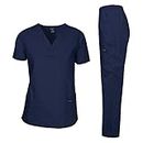Dagacci Medical Uniform Womens and Mens Scrub Set Unisex Medical Scrub Shirt Top and Pant, Navy, Small, Short Sleeve