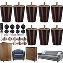 TURSTIN 8 Pieces Furniture Legs 3 Inches Round Solid Wood Furniture Feet Couch Legs Sofa Legs Replacement Legs for Armchair, Cabinet, Chair, Dresser or Home DIY Projects, Brown