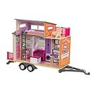 KidKraft Teeny House Wooden Dolls House on Wheels with Furniture and Accessories, Doll Caravan with Tow Bar, Kids' Toys, 65948