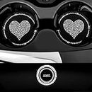 Car Cup Holder Coaster,2PCS Universal Heart Bling White Crystal Rhinestone Car Coasters & Push to Start Button Ring,Car Accessories for Women Car Decor Gift