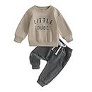 MoccyBabeLee Toddler Baby Boy Fall Winter Clothes 2Pcs Set Letter Print Pullover Sweatshirt Pants Trousers Outfits Tracksuit Newborn 6 Months 12 Months 18 Months 24 Months 2T 3T (Khaki, 6-12 Months)