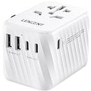 LENCENT Universal Travel Power Adapter, International AC Plug Adaptor with 5.6A 3 USB C 2 USB A Ports Wall Charger Worldwide Travel Essentials for EU UK Ireland US Australia (Type C/G/A/I) White