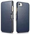 iPhone 7 Custodia in Pelle [iCareR Original] Copertura Flip Case Leather Cover Pregiata Vera Pelle Blu scuro