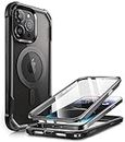 i-Blason Ares Mag for iPhone 15 Pro Max Case with Screen Protector, [Compatible with MagSafe] Clear Slim Full-Body Shockproof Rugged Bumper Case (Black)