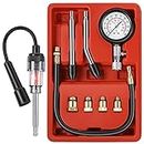 Fiada 9 Pieces Automotive Compression Tester Kit and Spark Plug Tester, Universal Car and Motorcycle Engine Testing Tools for Cylinder Pressure Gauge (Red)