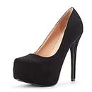 DREAM PAIRS Women's Swan-30 High Heel Platform Dress Pump Shoes, Black Suede, 9