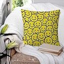BBAUER Pillow Cases Throw Pillow Covers,Pattern Yellow Smile Face Smiley Happy Fun Funny Love,Square Pillowcase 18x18 Cushion Pillow Cover for Decor Sofa Bedroom