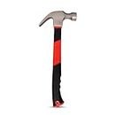 Tools Bae - Curved Claw Hammer with Rubber Grip| Heavy Duty & Heat Treated Shaft Hammer for Pulling Nails Home Construction Demolition Tearing Splitting Wood (Red & Black)