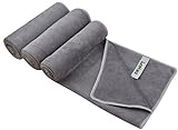 KinHwa Gym Towels for Men Sweat Absorbent Workout Towels Soft Microfiber Sports Towel Perfect Size for Workouts, Yoga, Running, Biking or Camping 16inch x 31inch 3 Pack Gray