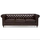 INTERIOR FURNITURE | Hand-Made Leather 3 Seater Modern Chesterfield Button Tufted Sofa for Living Room, Office, Hallway, Bedroom(Brown Leather)