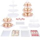 Pack of 10 NWK Cake Stand, Cupcake Stand, with 2X Large 2-Tier Cupcake Stands + 2X Large 3-Tier Cupcake Stands + 4 x Appetizer Trays +2 x Cake Pop Stands Perfect for Birthday Baby