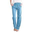 JZANHGAS Womens Plus Size Linen Pants Flowy Pants Linen Senior Discount for Prime Membership Sale Items Clearance Amazon Under 50 Dollars Items Teachers 2023 Light Blue