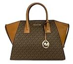 Michael Kors Avril Large Top Zip Slouch Satchel Crossbody Brown Leather