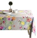 Maison d' Hermine Table Cover 140cm x 230cm 100% Cotton Decorative Washable Square Tabletop Easter Tablecloths for Kitchen, Party, Wedding, Restaurant & Camping, Jardin D'Ete - Fog - Spring/Summer